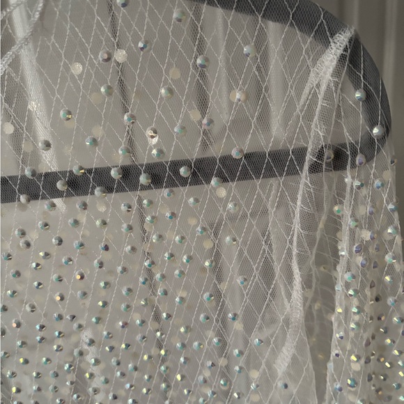 Bear Dance White Sheer Rhinestone Crop Hoodie - Picture 6 of 6